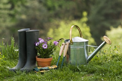 Close-up of a raised bed with tactile markers for accessibility.